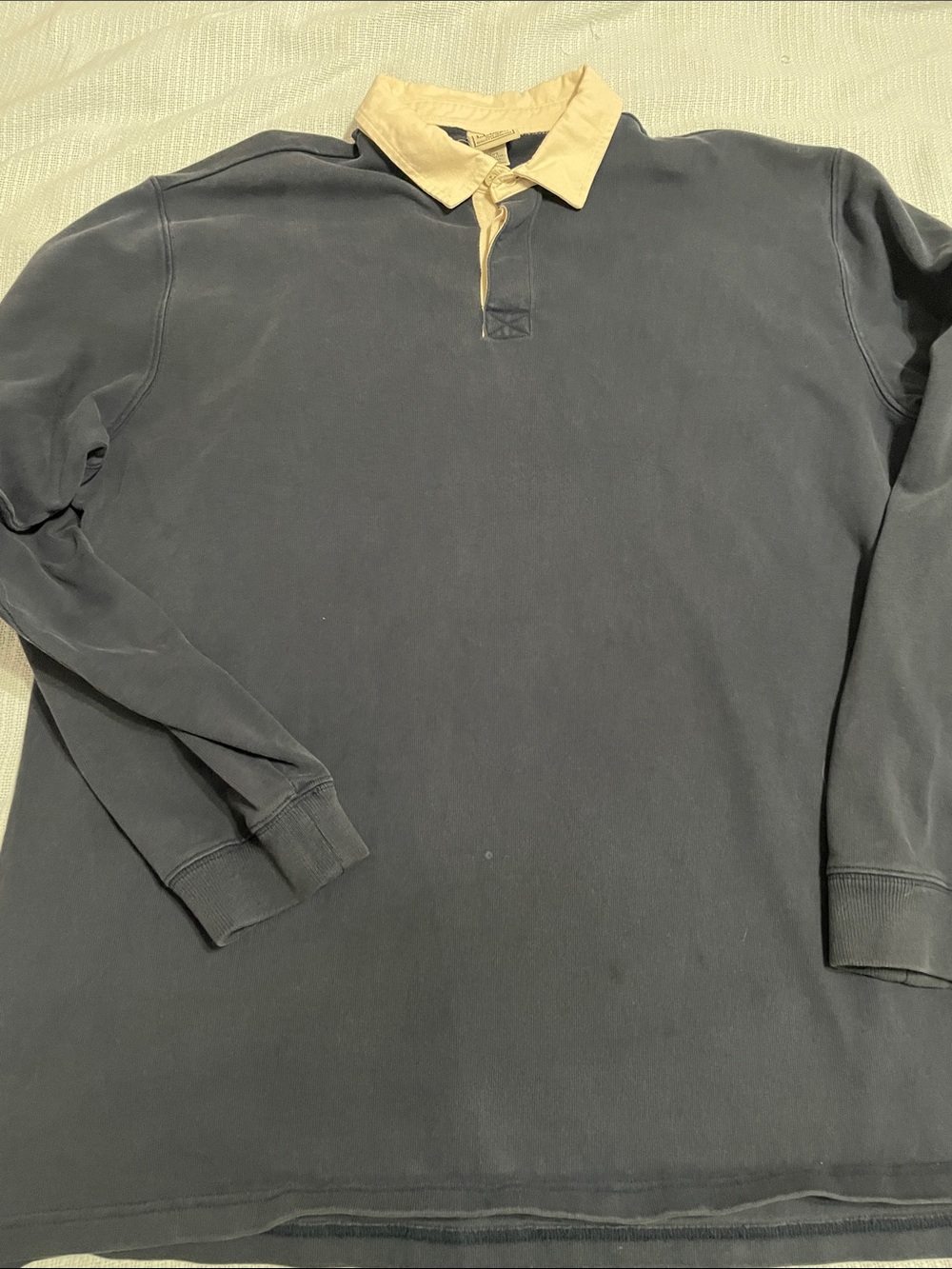 L.L. Bean Dark Navy Rugby Shirt with Khaki Collar
